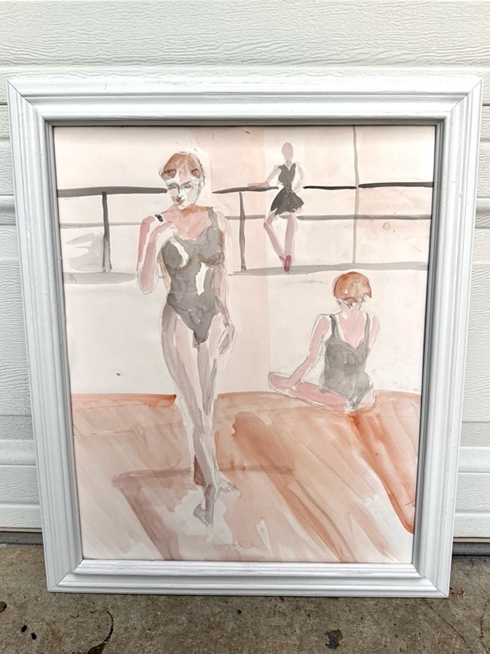 Original Vintage Watercolor Painting on Paper Ballet Dancers Studio Framed